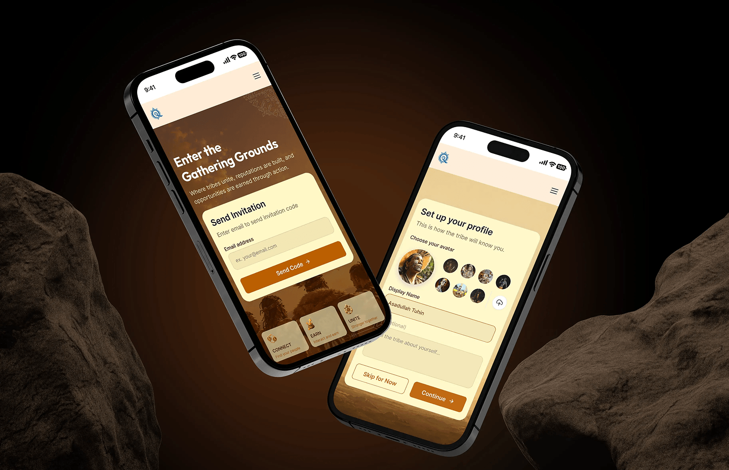 Qabiile mobile app — onboarding and profile setup screens