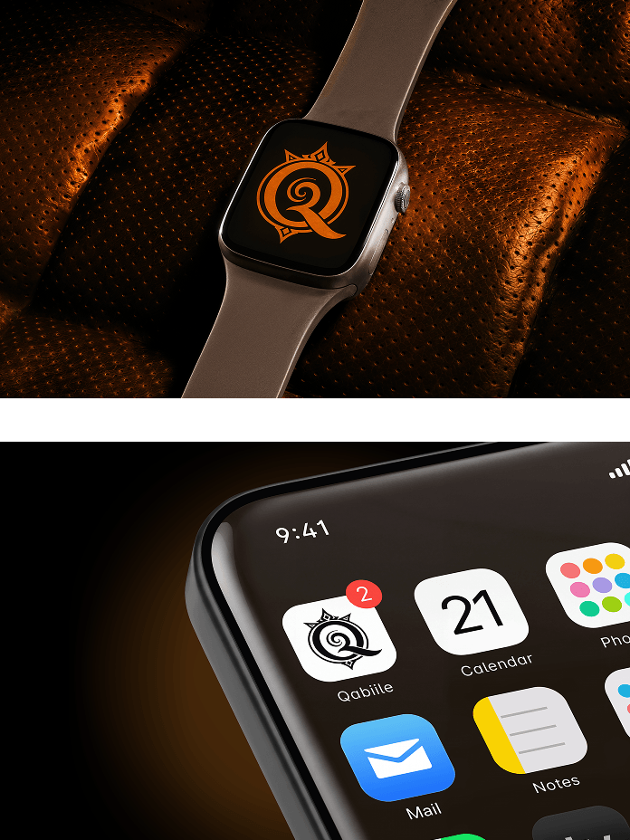 Qabiile Apple Watch and mobile UI mockup elements