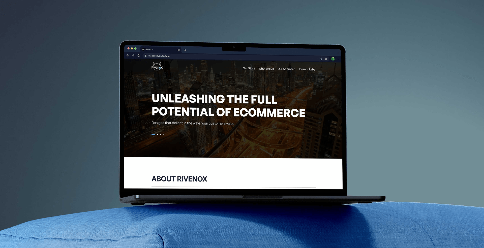 Rivenox website shown on a laptop