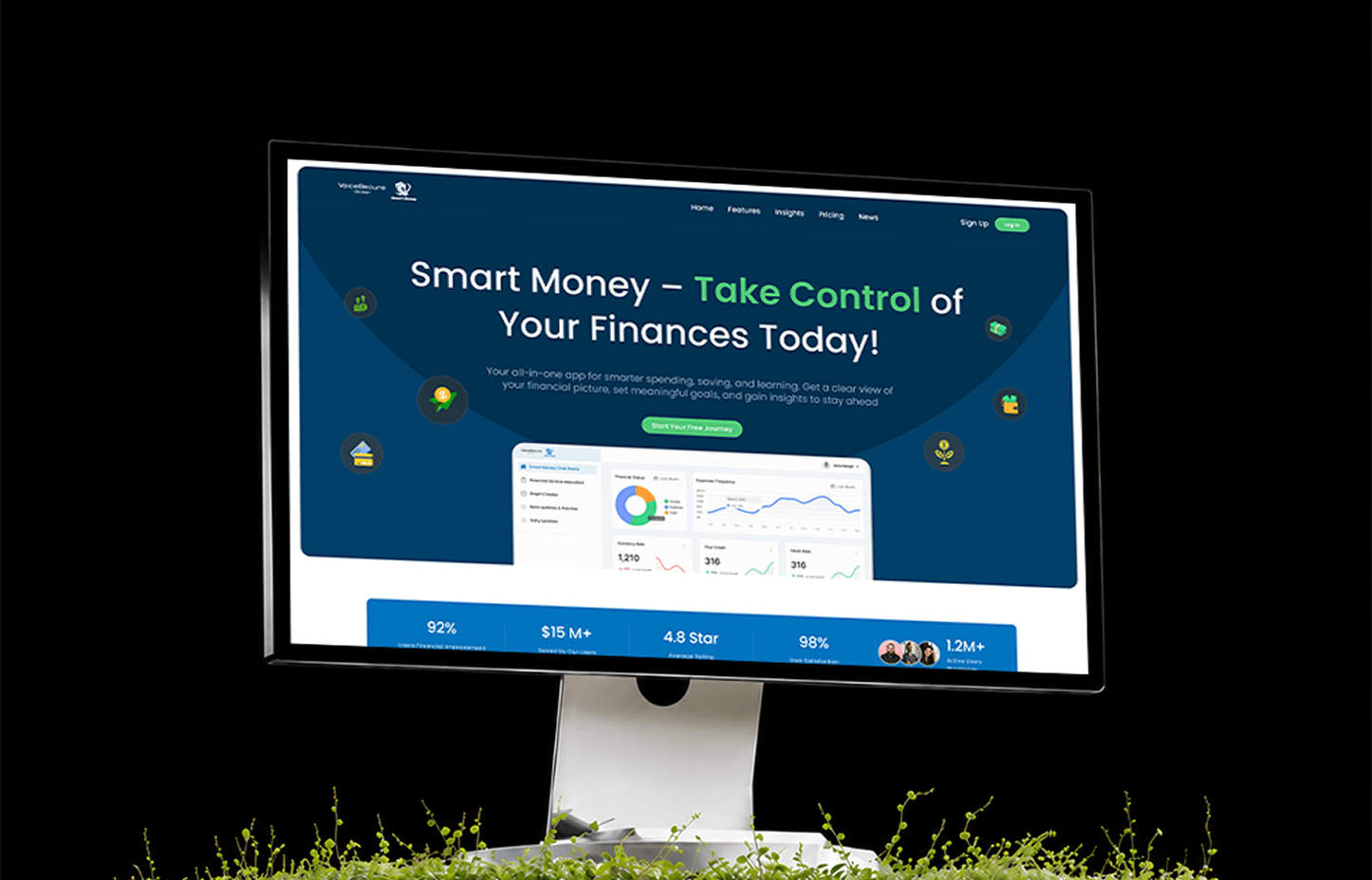 Smart Money Chat landing page on a desktop monitor
