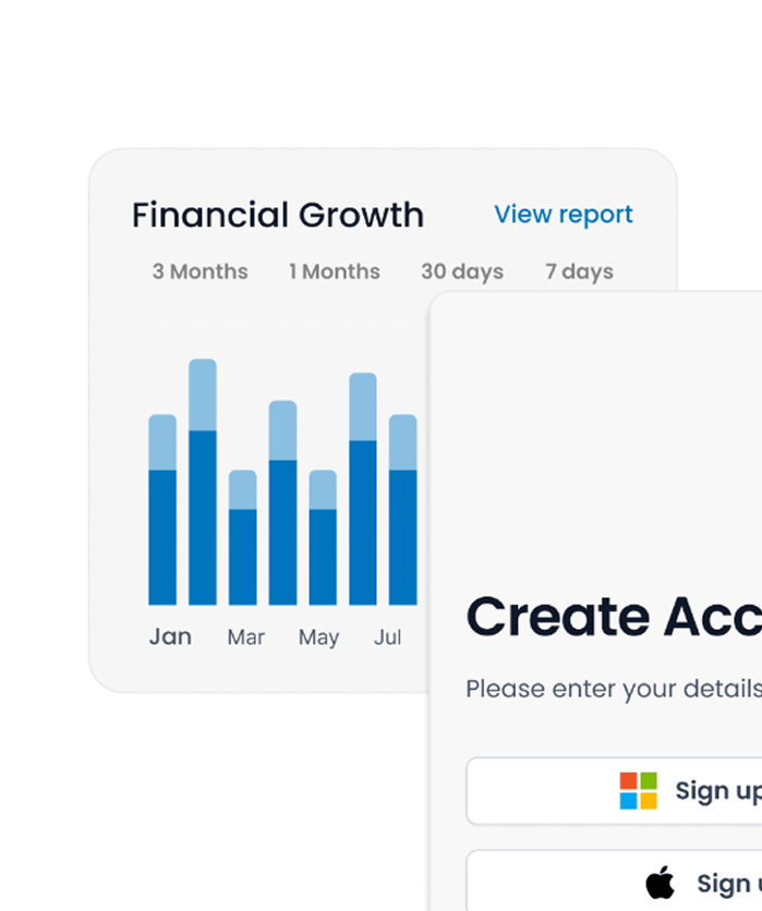 Financial growth chart and create account component