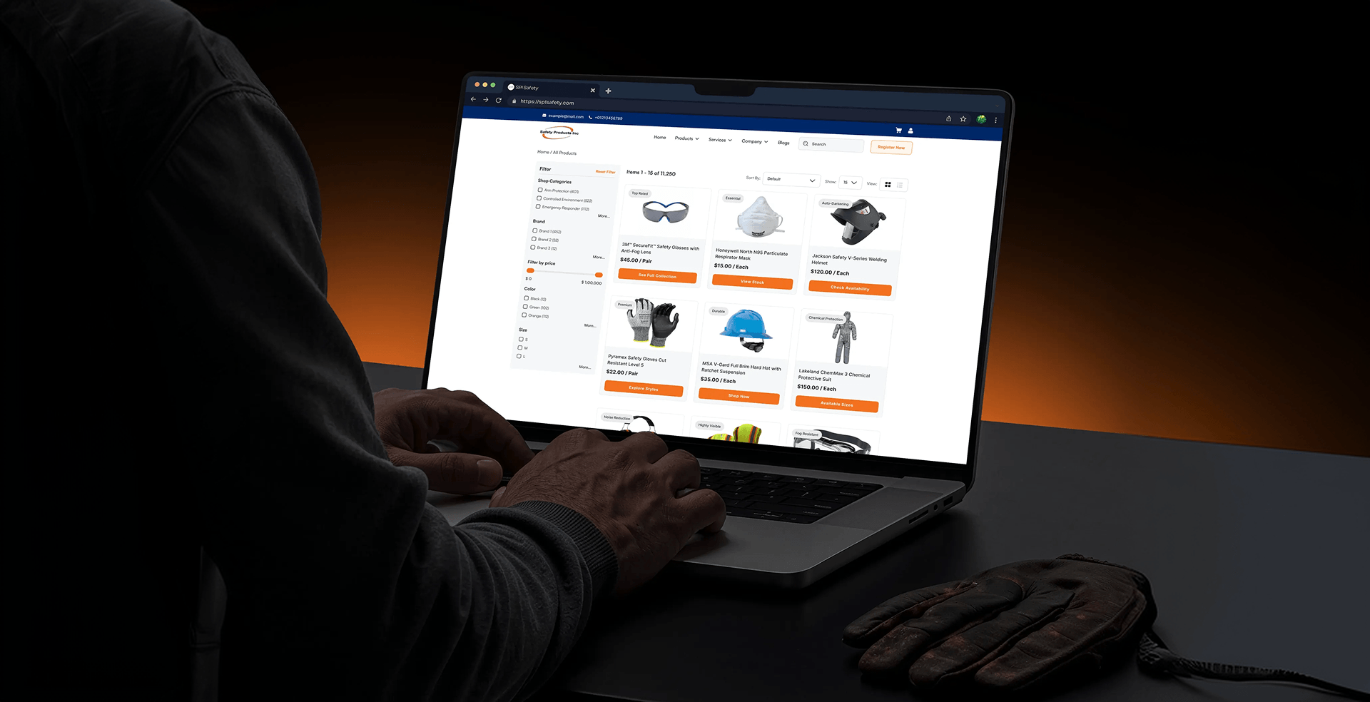 Worker using SPI Safety desktop application at industrial site