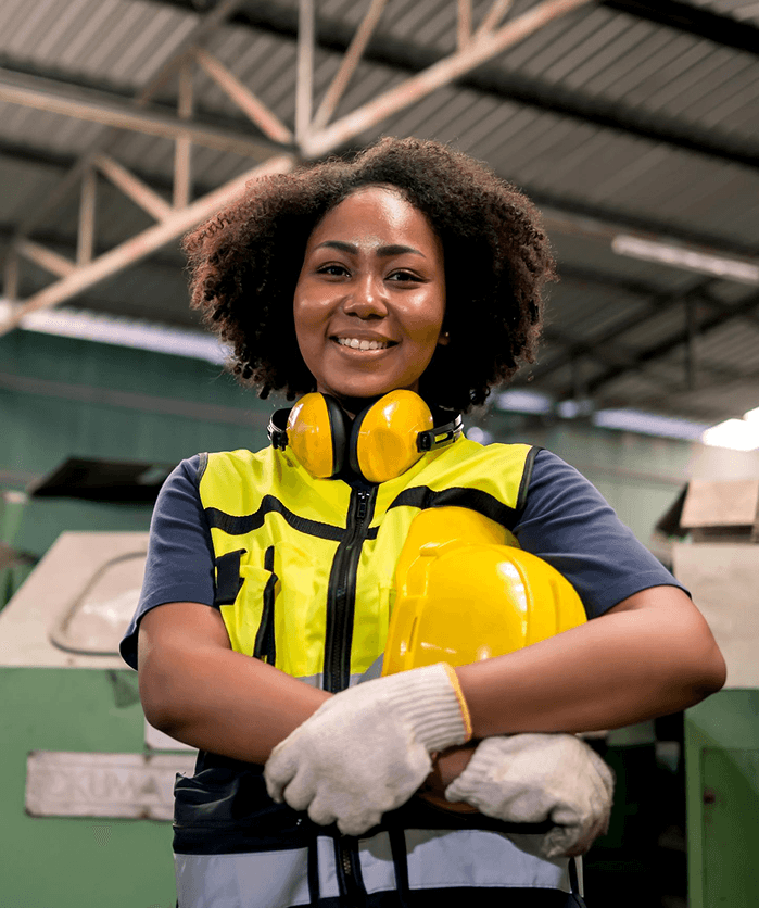Industrial worker in high-visibility safety vest