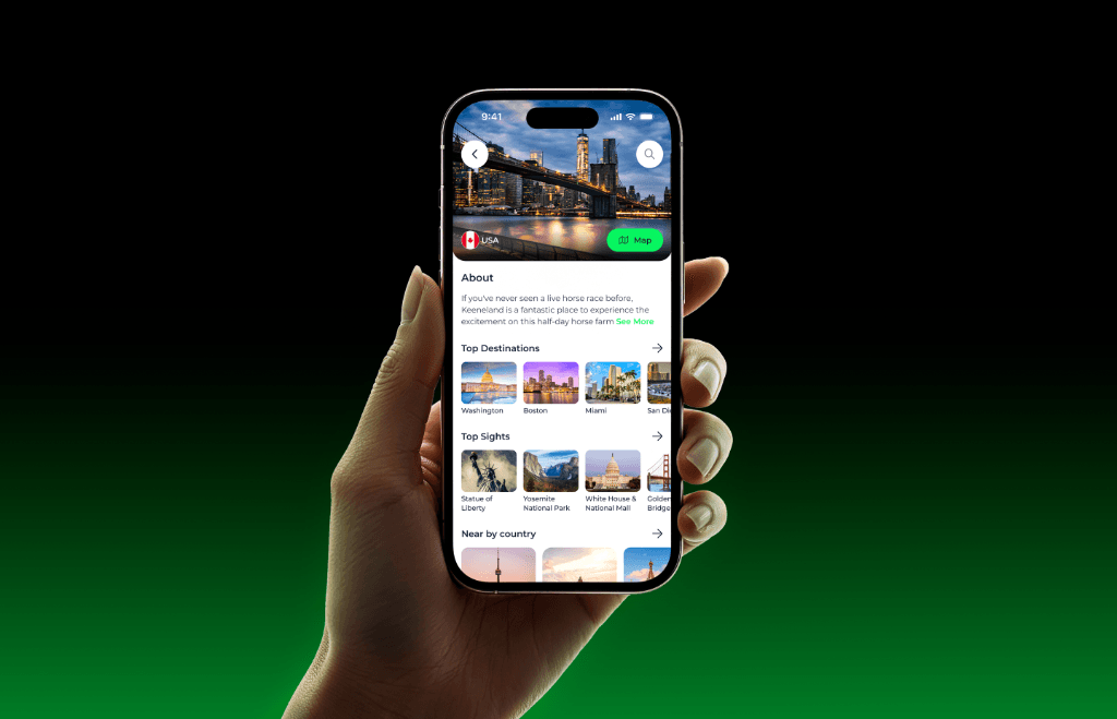 Trekly destination detail screen mockup