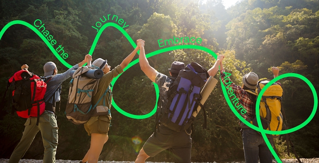 Group of friends hiking in the forest