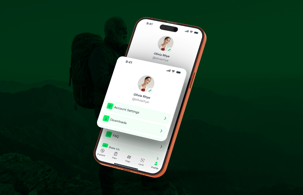 Trekly profile and settings screens mockup