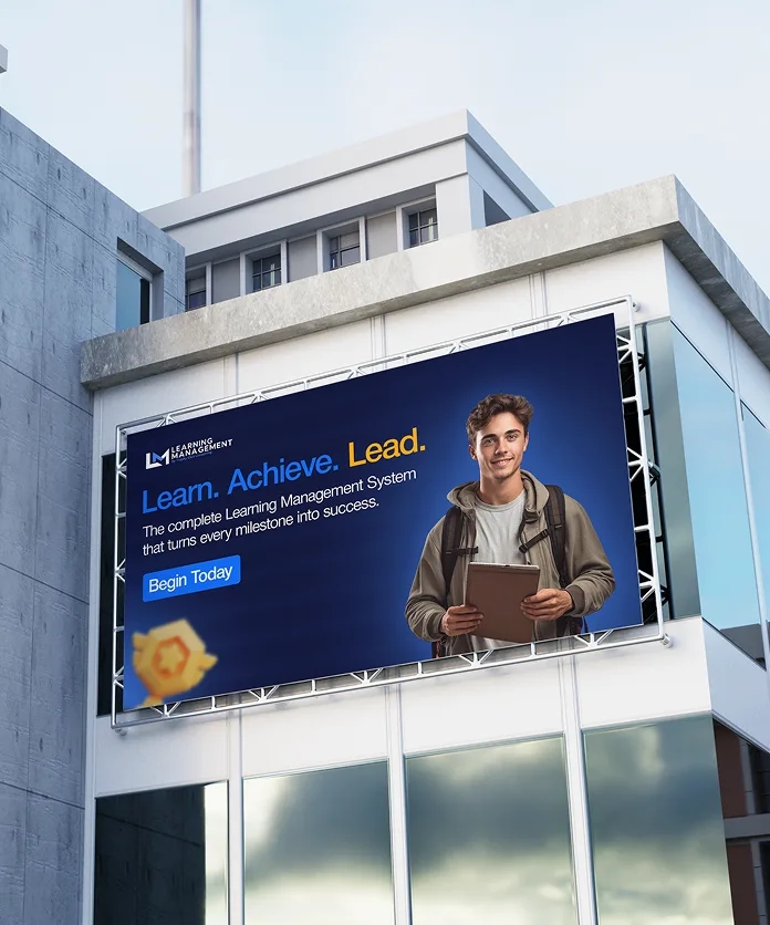 Trophy Club LMS billboard on a building