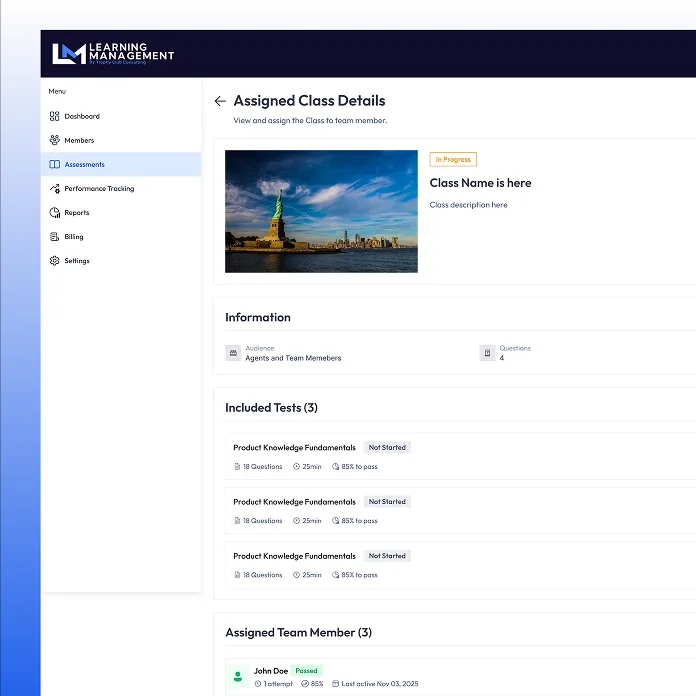 Trophy Club LMS assigned class details screen
