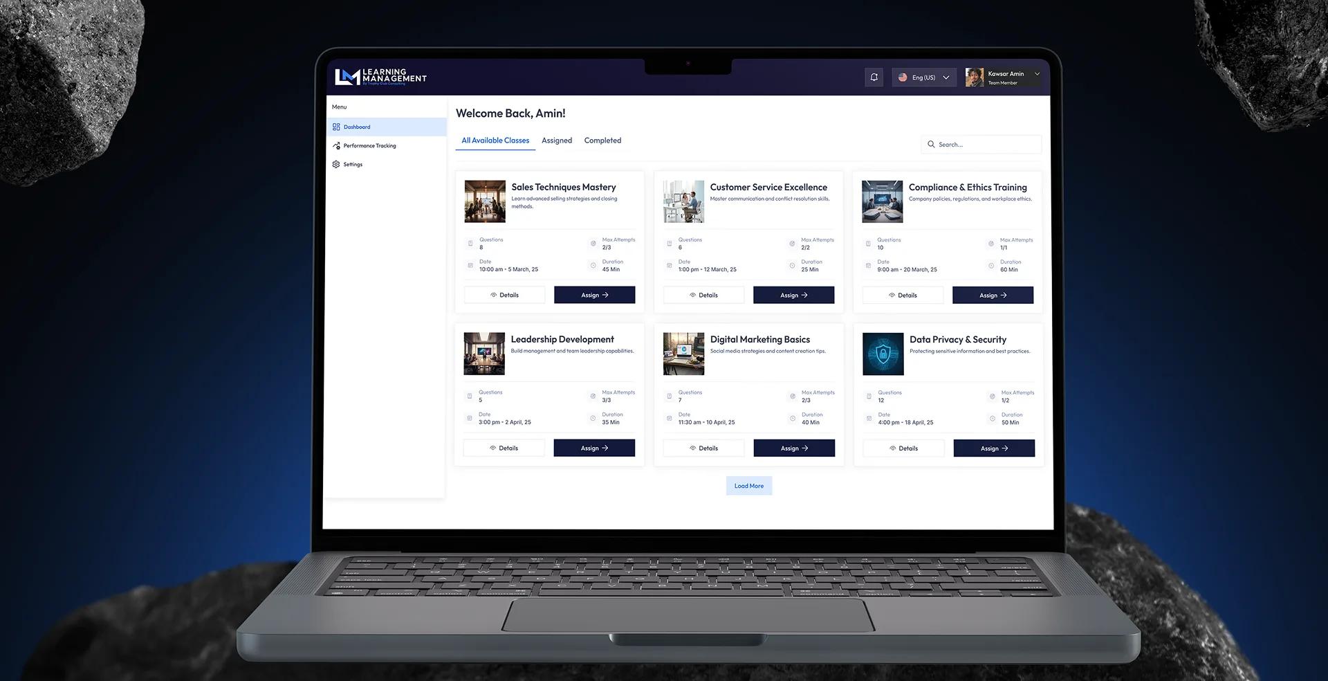 Trophy Club LMS dashboard shown on a laptop