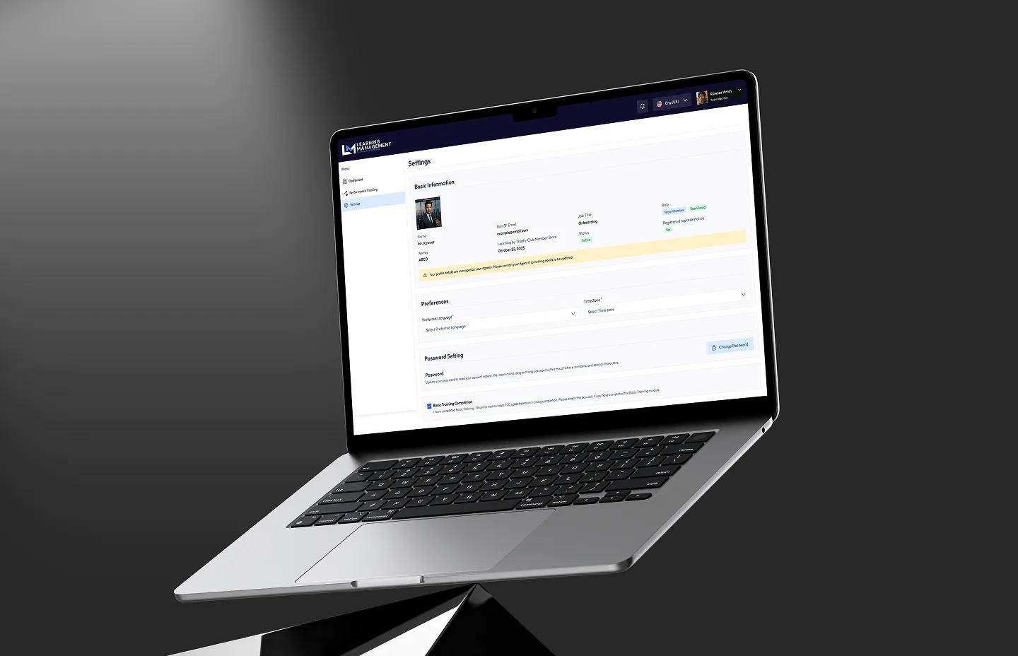Trophy Club LMS settings screen shown on a laptop