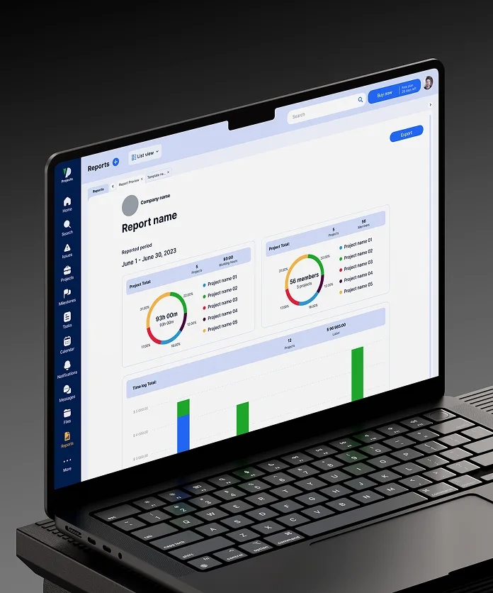 Vida Dynamic reports dashboard shown on a laptop