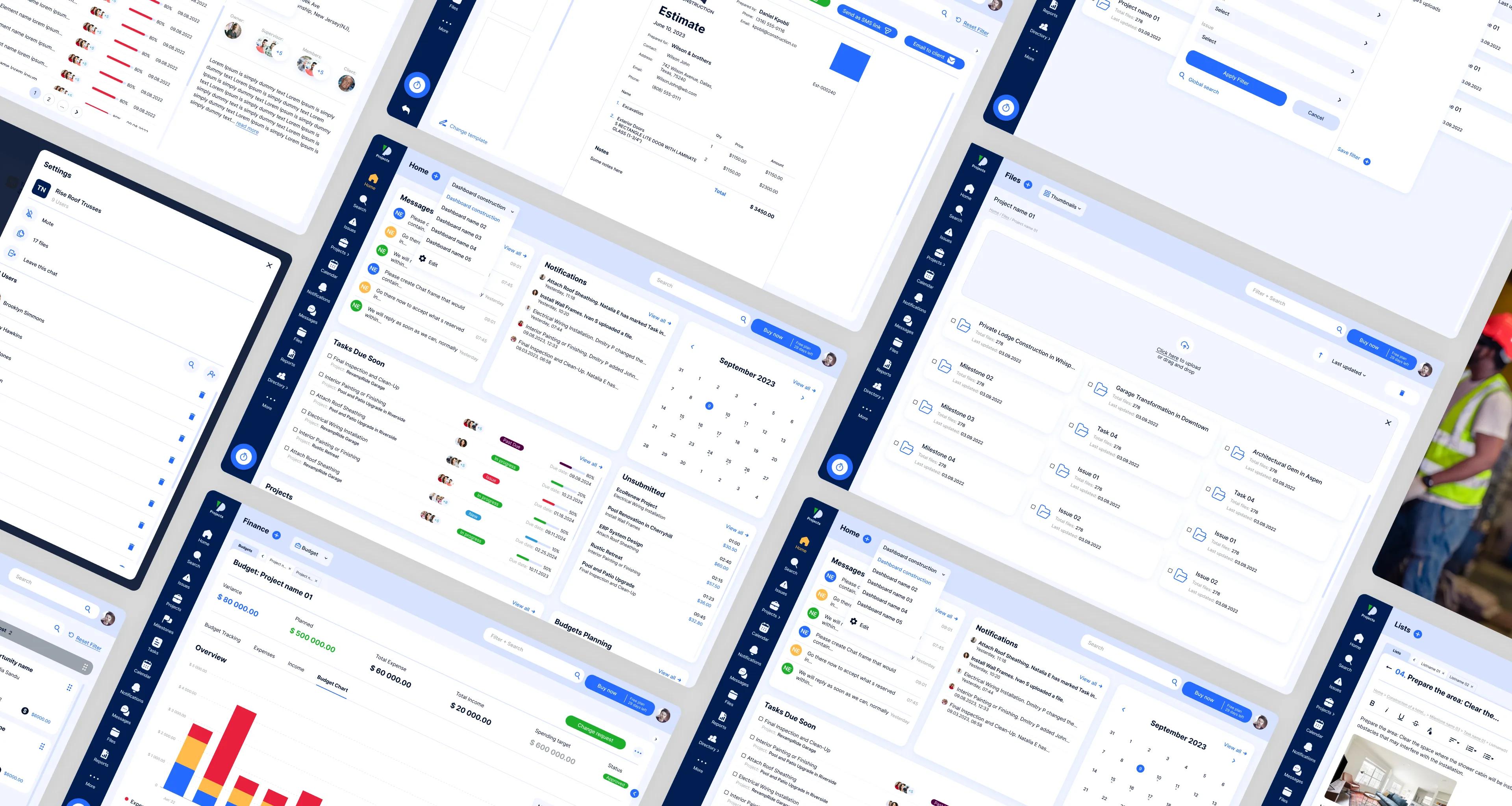 Vida Dynamics module screens showing tasks, projects, and analytics