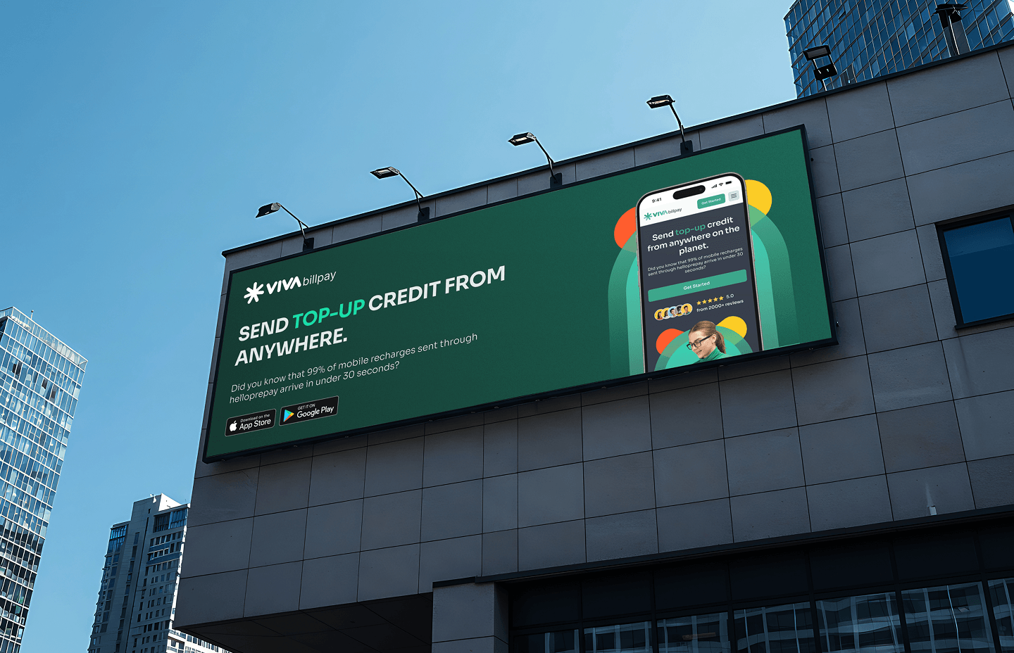 Viva Bill Pay advertisement displayed on a large urban billboard