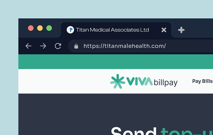 Browser mock showing Viva Bill Pay header menu interface