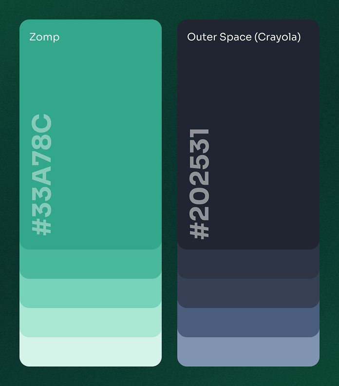 Viva Bill Pay color scheme with Zomp green and Outer Space dark navy hex codes