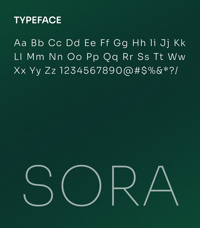 Viva Bill Pay brand font typography showcasing Sora typeface character set