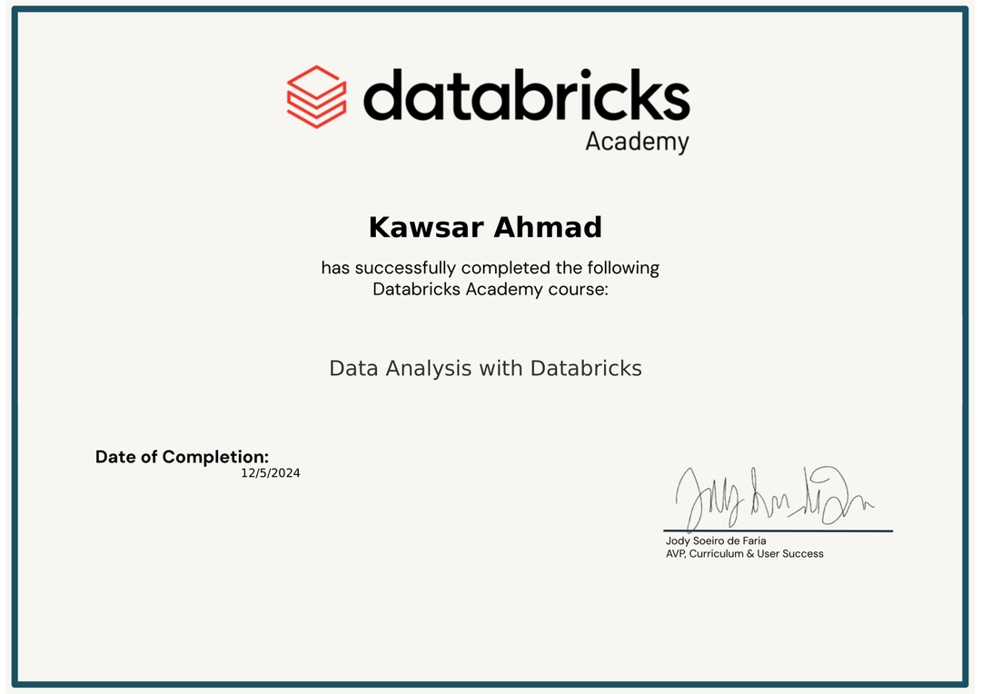 Data Analysis Certification- Databricks-cover